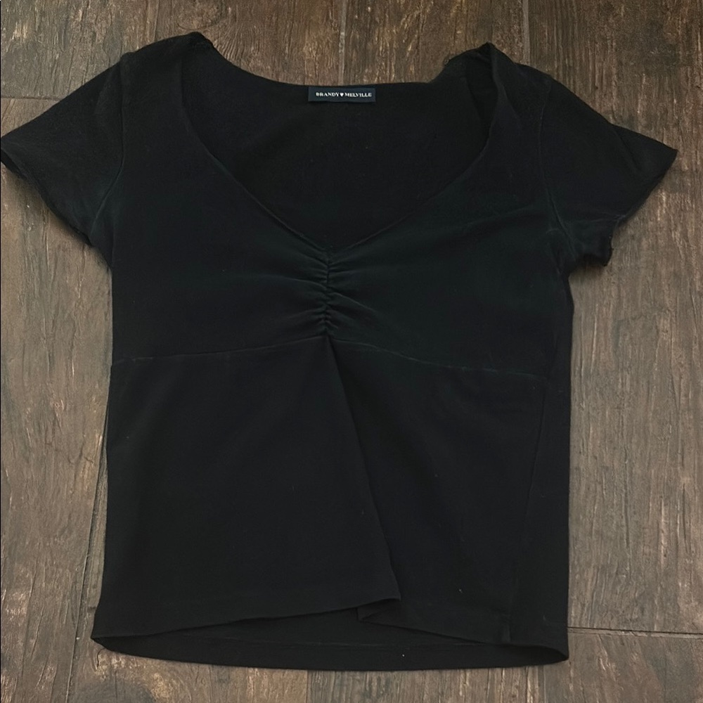 Brandy Melville Black Ruched Asymmetrical Blouse